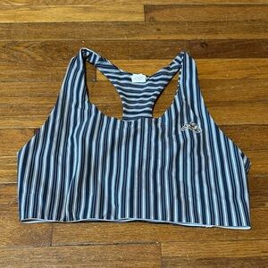Tracksmith Run Cannonball Run Navy Striped Sports Bra, Large